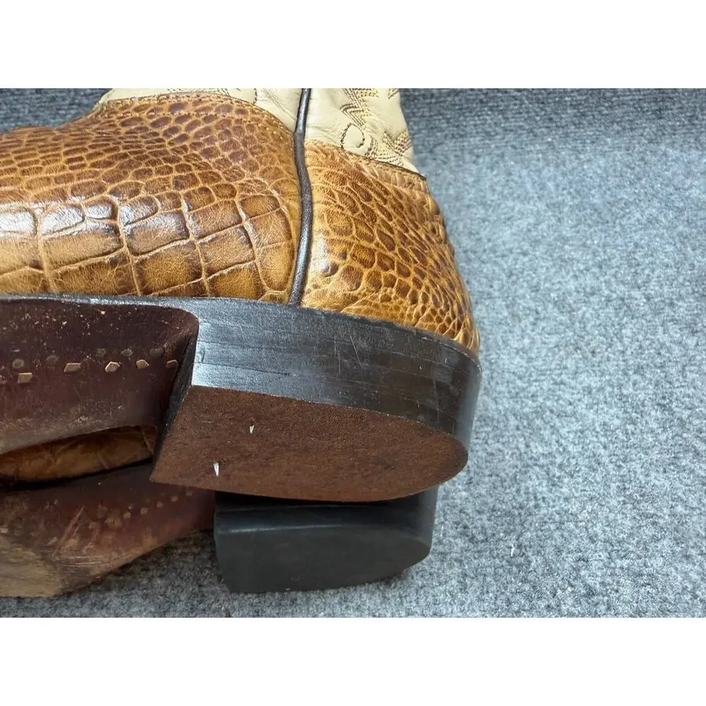 Men Western Cowboy Boots Croc Embossed Leather US 7 Read Description
